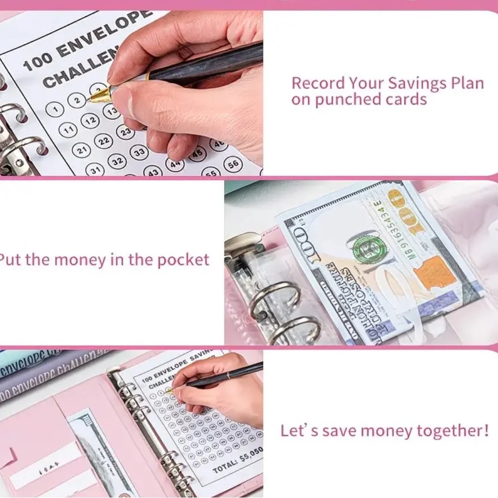 Pink 100 Envelope Savings Challenge Binder